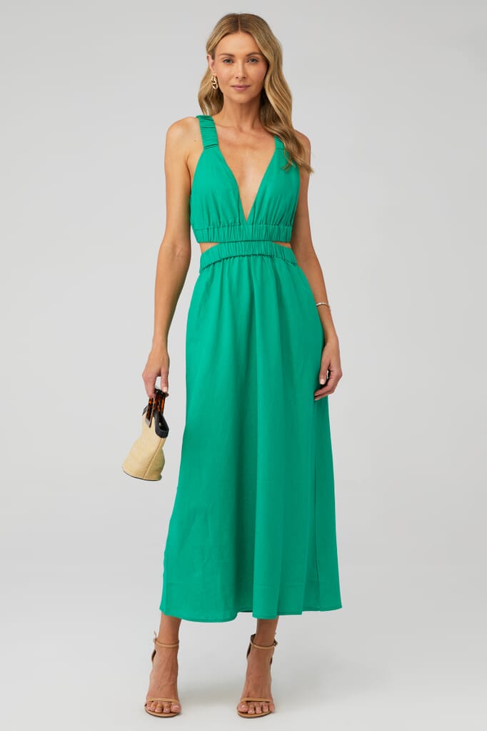 green emerald velvet dress MINKPINK Margaux Maxi Dress main image 1