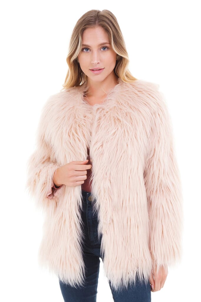 Lost + Wander Warm Me Up Faux Fur Jacket in Blush Pink