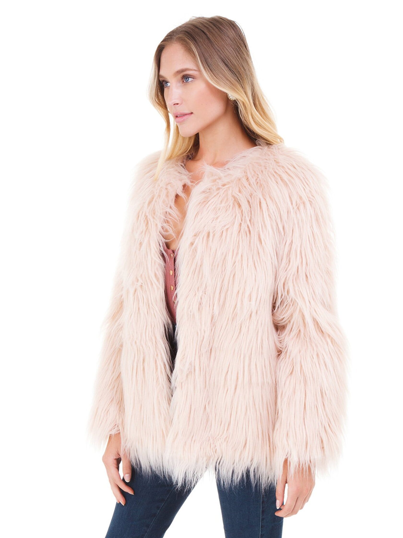 Lost + Wander Warm Me Up Faux Fur Jacket in Blush Pink
