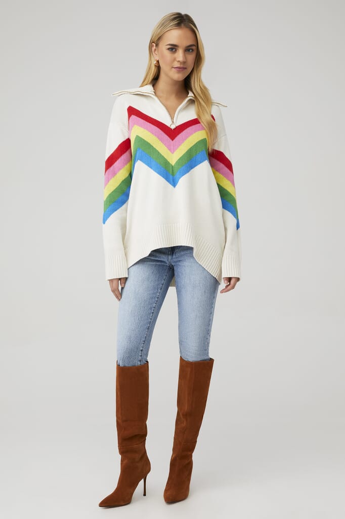 Half-Zip Pullover in Rainbow Plaid and Blue Teddy – Get Crooked
