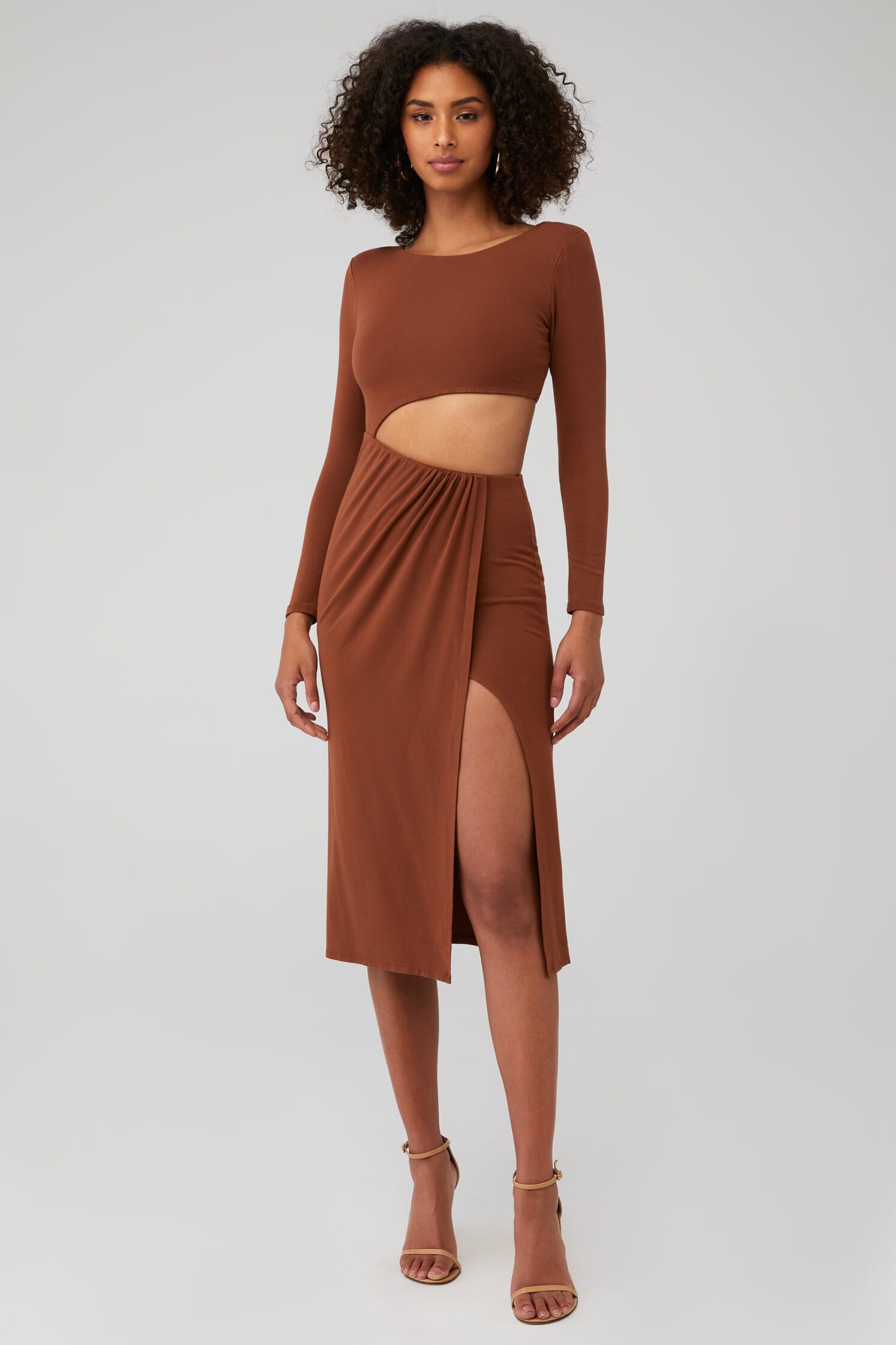 astr brown dress ASTR the Label | Linelly Bustier Mini Skater Dress in Brown main image 1
