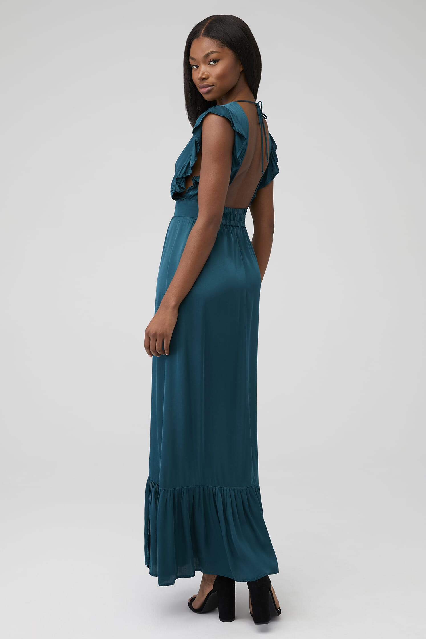 open lace back dress Lace-Up Strapless Long Satin Prom Dress with Cut Outs Emerald Green / 6 main image 0