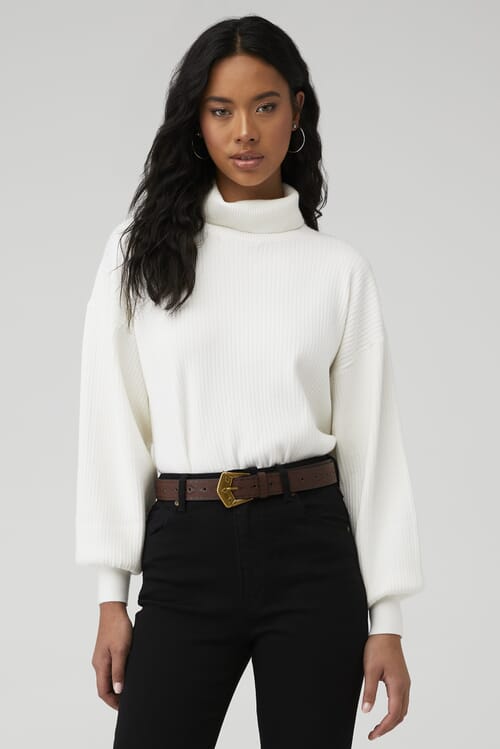 Good American | Wide Rib Crop Pullover in Ivory001| FashionPass