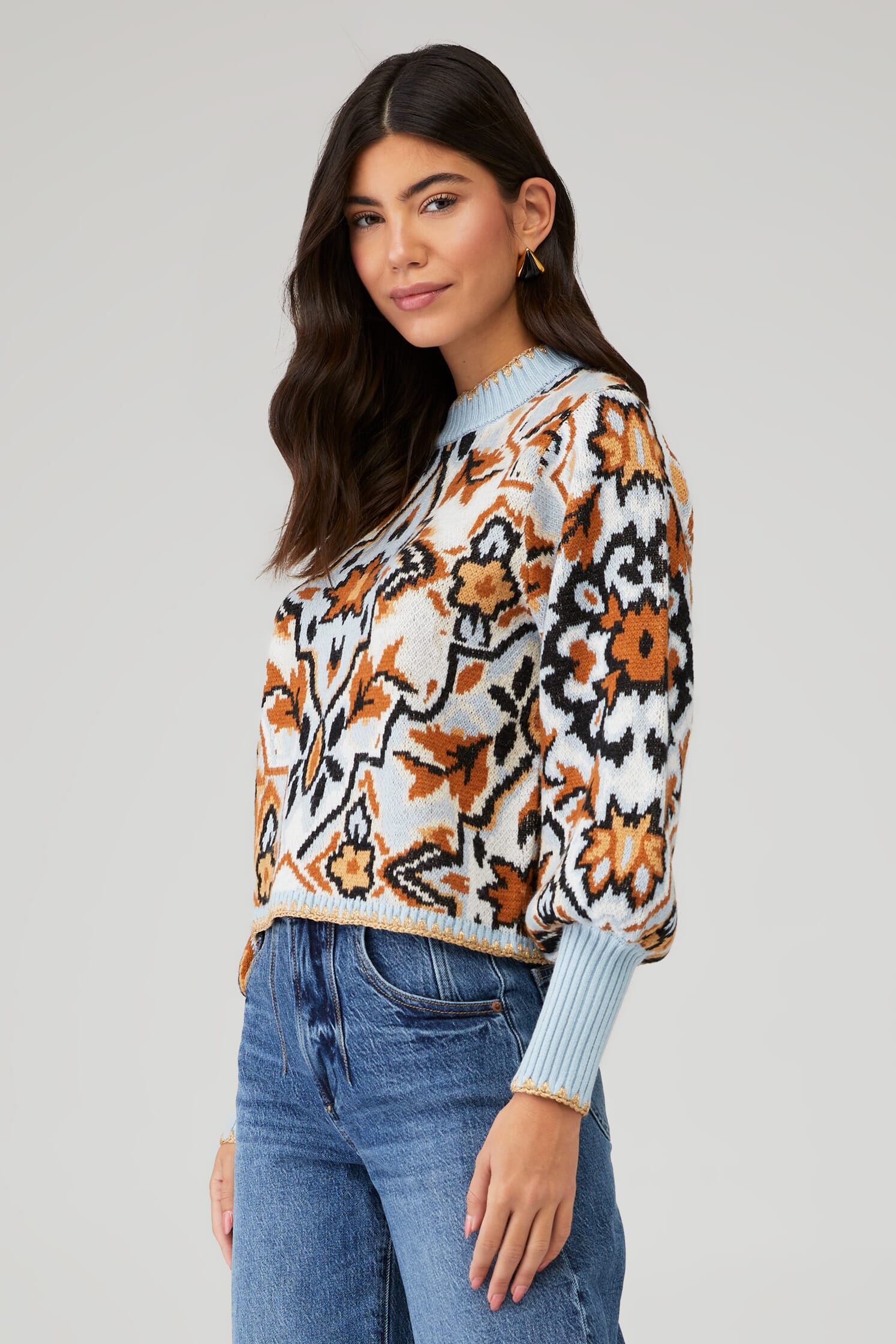 FARM RIO | Winter Tapestry Sweater in Winter Tapestry Blue| FashionPass