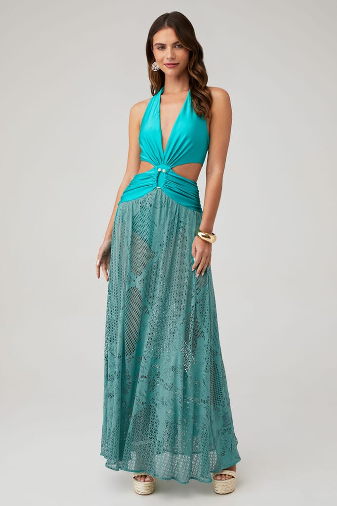 cut out beach dress Blue a crochet buckle embellished with pearls Shop Trendy Cut-Out Dresses For