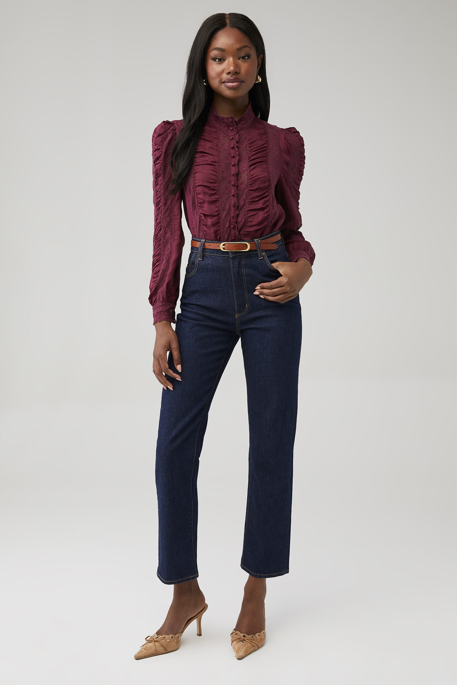 LoveShackFancy X Fashionpass Jacque Top in Oxblood| FashionPass