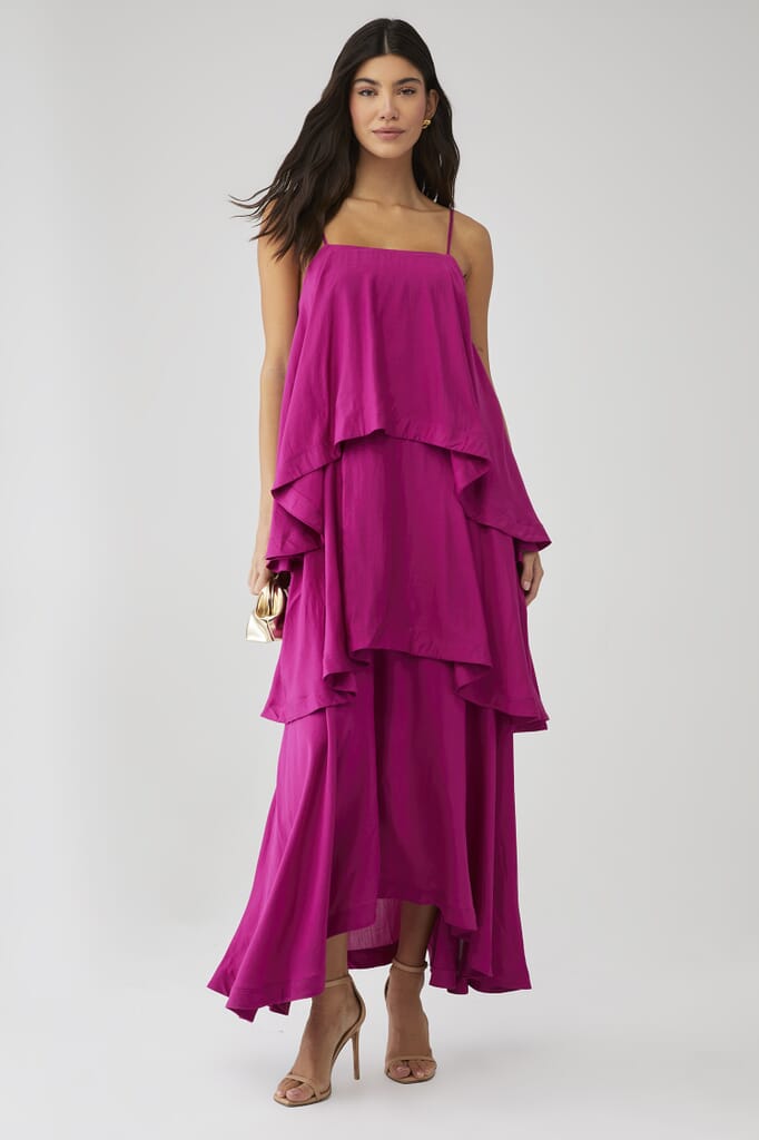 knee length dresses for ladies Tilly Tiered Maxi Dress in Butter Yellow main image 1