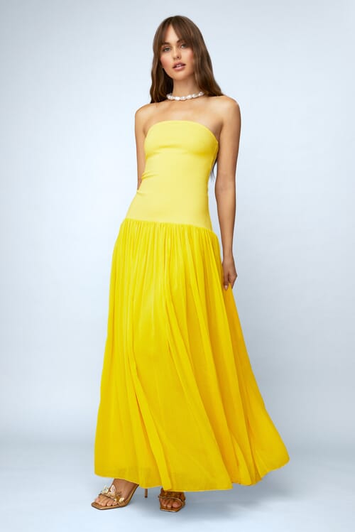 dresses yellow Yellow Silky Charmeuse Lace Up Back Prom Dress With Side Pockets