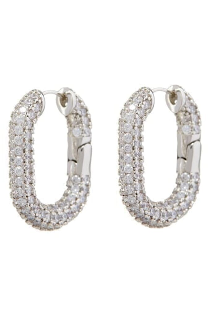 Luv Aj | Xl Pave Chain Link Hoops in Silver| FashionPass