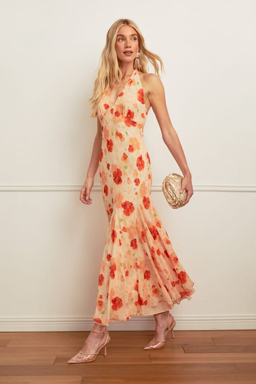 lace halter dress long Uliana White Floral Lace Halterneck Maxi Dress - White main image 1