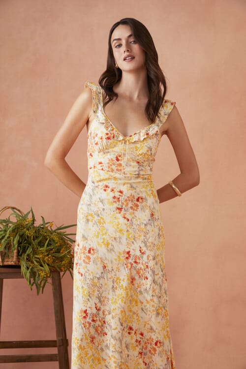 FAITHFULL THE BRAND | Jamie Midi Dress in Meleu Stripe-Multi | FashionPass