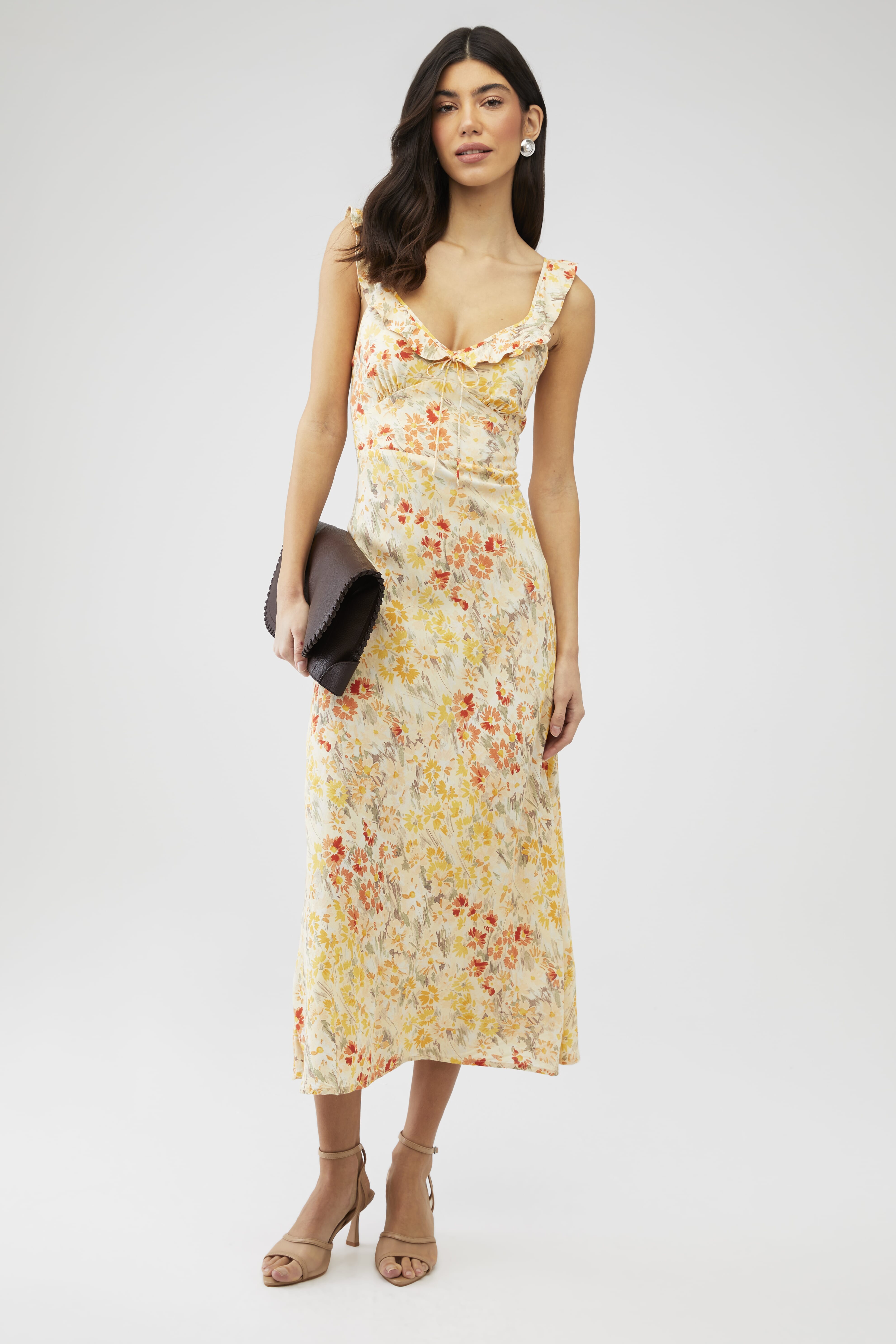 FAITHFULL THE BRAND | Yvonne Midi Dress in Adeline Floral - Yellow|  FashionPass