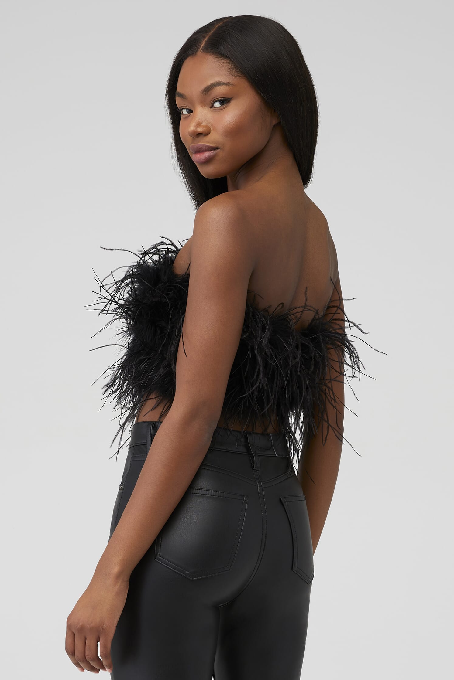 Astr The Label | Taite Feather Trim Corset Top | Size Xs | Black