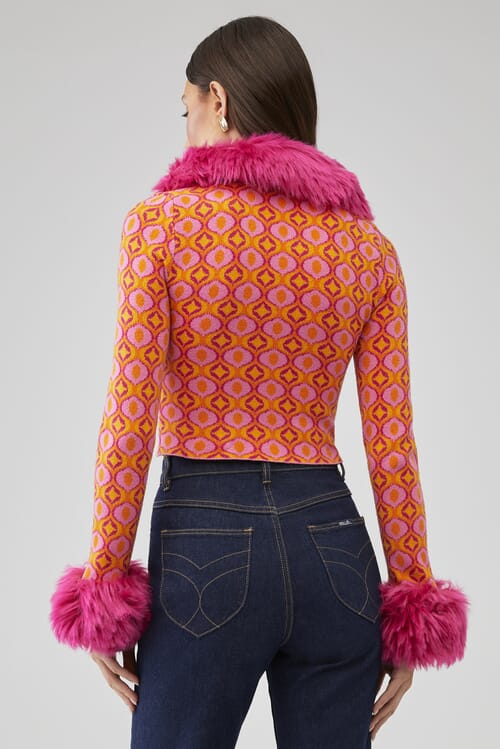 Show Me Your Mumu | Zermatt Zip Up in Pink Geo Jacquard| FashionPass