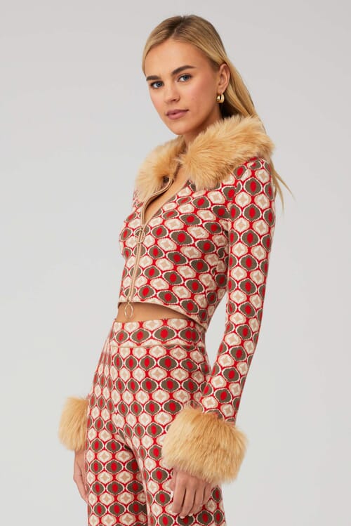Show Me Your Mumu | Zermatt Zip Up in Brown Geo Jacquard W Faux